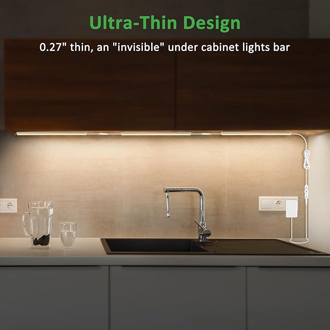 maylit Under Cabinet Lights Plug in, 6 Pcs 12 Inch Ultra Thin Under Cabinet Lighting, Super Bright Warm White Under Counter Lights for Kitchen, Dimmable Light for Cabinet, Counter, Workbench, Desk