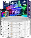 LETIANPAI 500ft Outdoor LED Strip Lights Waterproof 1 Roll,IP68 Outside Led Light Strips with App and Remote,Music Sync RGB Exterior Rope Self Adhesive Back for Deck,Balcony,Pool