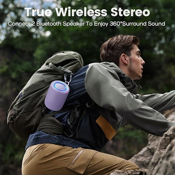 Bluetooth Speaker Wireless,IP67 Waterproof & Dustproof Portable Speaker with Lights,15W Loud Stereo Sound, 2500mAh Battery All Day Playtime, TWS Pairing, BT5.3, Home/Party/Outdoor/Beach (Purple)