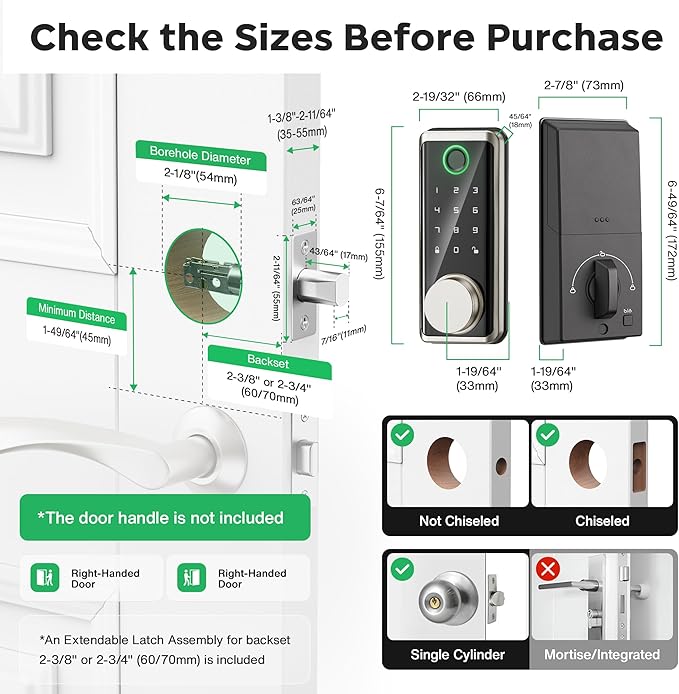 Sophia Keyless Entry Door Lock, Smart Auto Locks for Front Door & Key Fobs & Remote Control, Keypad Deadbolt Digital, Fingerprint Door Lock with Code, Cerraduras Inteligentes, IP68, Satin Nickel