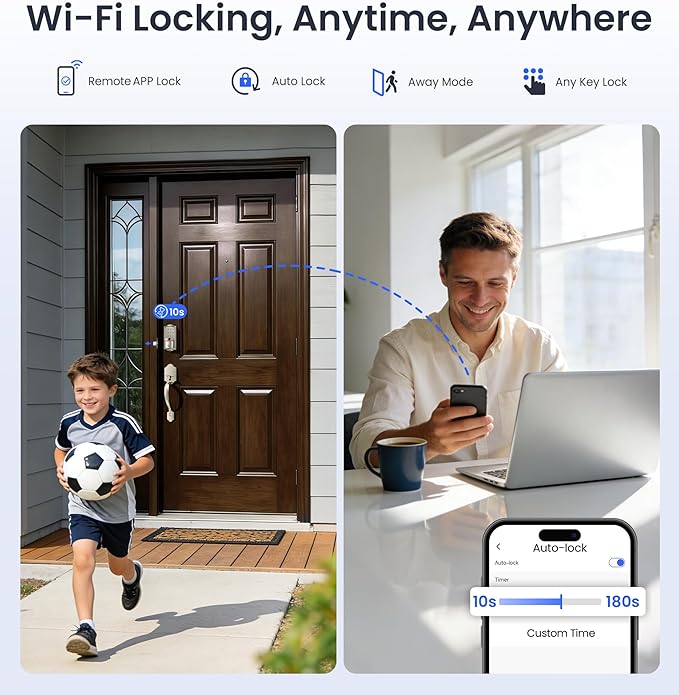 Veise VE027 Built-in Wi-Fi Smart Lock, Fingerprint Keyless Entry Front Door Lock, App Remote & Voice Control, No Hub Needed, Touchscreen Keypad Deadbolt, IP65 Waterproof, BHMA Grade 3, Satin Nickel