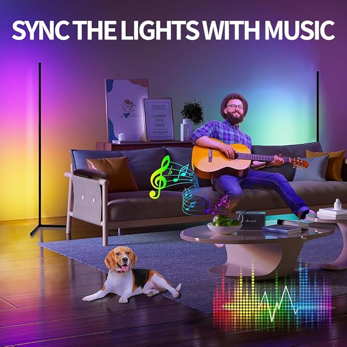 Corner Floor Lamp, 56-in Smart RGB LED Corner Lamp with App & Remote Control, 16 Million Colors Changing LED Floor Lamp with Music Sync, DIY Mode & Timing, Ideal for Bedroom, Living Room & Gaming Room
