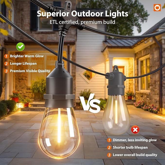 addlon 100FT Outdoor String Lights LED with Remote Dimmable Patio Lights Waterproof Shatterproof with 50 Edison Bulbs for Outside Backyard Porch Garden Bistro Pergola Party Decor, Warm Lighting
