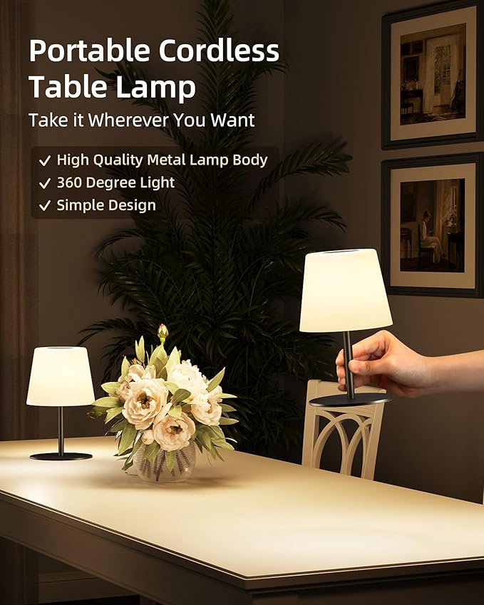 EZVALO Outdoor Cordless Table Lamp, IP65 Waterproof 4500mAh Rechargeble Shower Lamp, Dimmable Touch Lamp, LED Night Light Lamp for Bathroom Patio Camping Restaurant Home 1 Pack (Black)