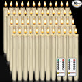Homemory 48 Pcs Plastic Flameless Taper Candles with Remote Timer Dimmer, Taper Candles Battery Operated with Flickering Light, Ivory Led Candlesticks for Wedding Party Holiday Decoration 9.6 Inches