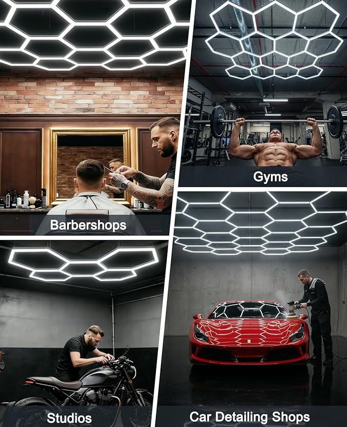 Hexagon led Lights: DIY Ceiling LED Gym Light Hexagon Garage Lights 16660LM Bigger Size for Basement Warehouse Workshop Barbershop Car Care Wash Room Auto Beauty Shop Exhibition Hall 3 Grids 6500K