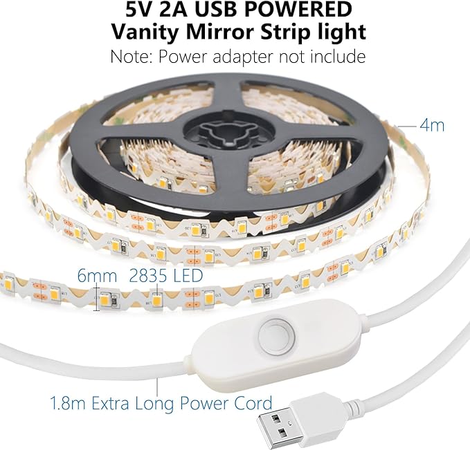 LED Vanity Mirror Lights for Makeup Dressing Table Vanity Set, 13ft Zigzag Flexible LED Strip Light Kit (Mirror Not Include)