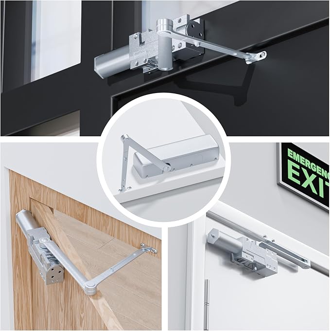 Automatic Door Closer, Adjustable Self Closing, Backcheck, Delayed, ADA Compliant, UL 3 Hour Fire Rated, Grade 1 Extra Heavy Duty, 2 Million Cycles, Residential & Commercial, Sliver Aluminum