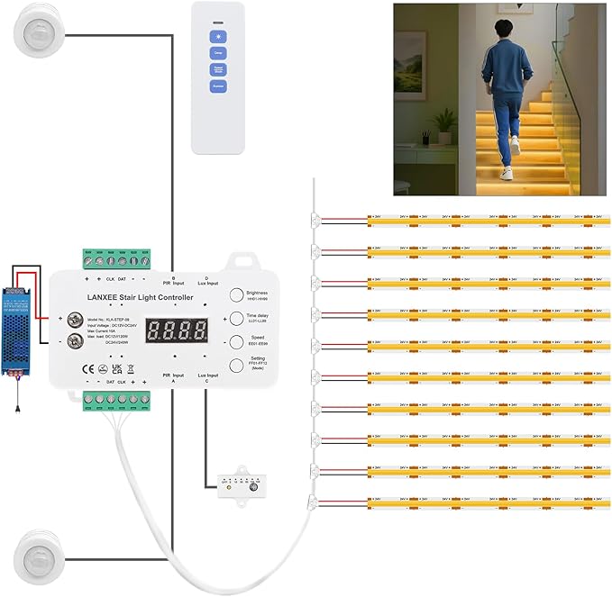 Smart Motion Sensor Stair Light for Indoor, No Wiring Required 40 inches Long COB LED Stair Lights Indoor with Remote Controller (Warm White 3000K,12 Stairs)