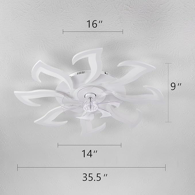 Malnutcolor Modern Low Profile 36 Inch White Flush Mount Ceiling Fan with 3 Light Color 6 Speeds, Fandelier for Living Room