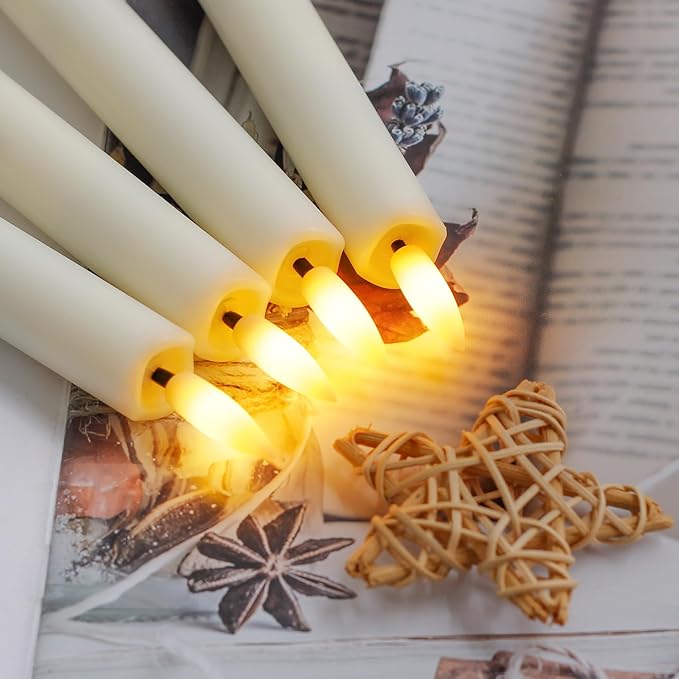 Battery Operated Flameless Taper Candles with Two Remote Timer, 6.4" LED 3D-Wick Window Candles, Flickering Long-Lasting Warm Light Electric Pack of 6 Flameless Candlesticks (0.78" Dia,Ivory)