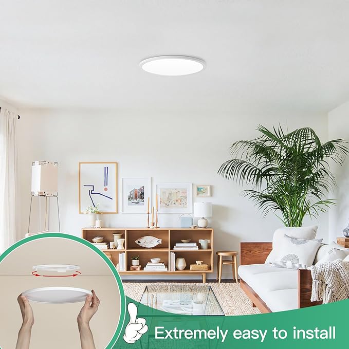 Brightever LED Flush Mount Ceiling Light, 7 Inch 12W Ultra Slim 0.67 Inch Kitchen Lighting Fixture, 1200LM 120W Equivalent, 2700K-6500K Color Adjustable, Dimmable Light Fixture Ceiling Mount, 1 Pack