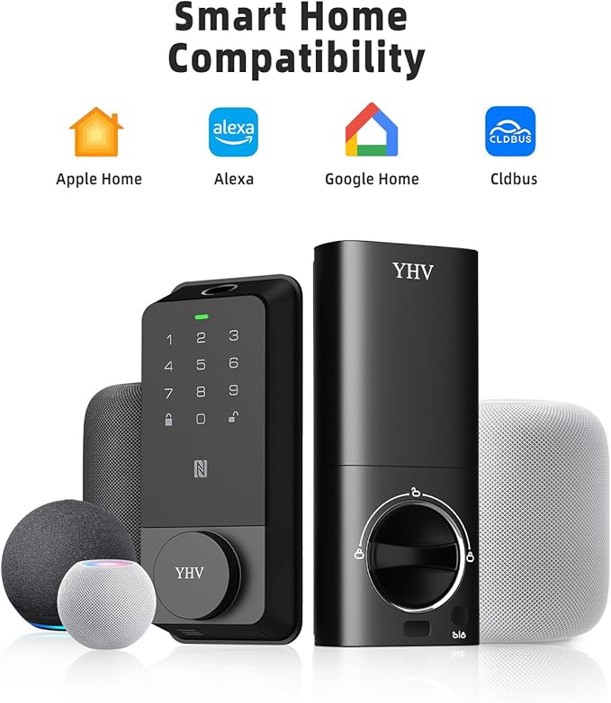 Smart Door Lock with Apple Home Key, Fingerprint Keyless Entry Door Lock Safety Keypad Deadbolt with Code, Built-in Wi-Fi, IP65, Supports Apple Homekit, Alexa, Google for Front Door or Back