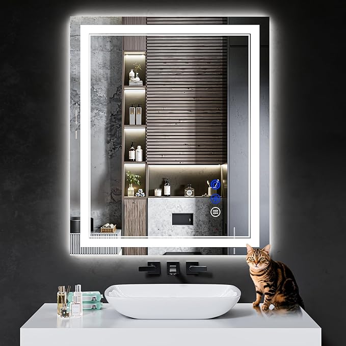 36"x30" LED Bathroom Mirror with Anti-Fog, Stepless Dimmable Lights, 3 Color Modes, Shatter-Proof Tempered Glass,Waterproof Design