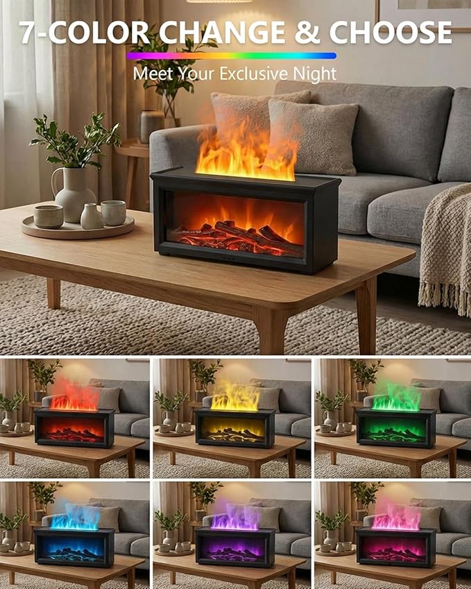 Essential Oil Diffuser, 7-Color Fireplace Fire Flame Aromatherapy Humidifier, 280ml Ultrasonic Aroma Diffuser Valentine's Day Gift with Time Sets and Remote Control for Bedroom Home Yoga Office