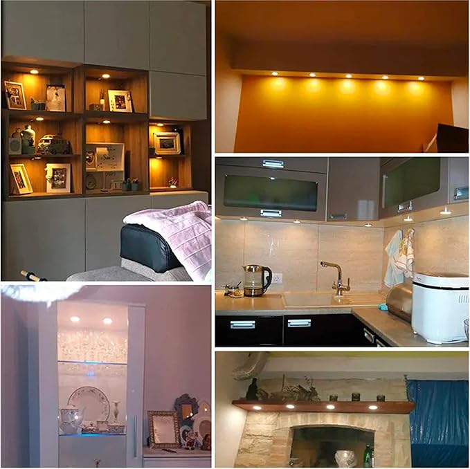 Smart LED Puck Lights with APP Control, Dimmable Cabinet Lighting with Bluetooth, Music Sync and Timer Function, Under Cabinet Lights, DC 12V Adaptor (Warm White, APP 6Pack)