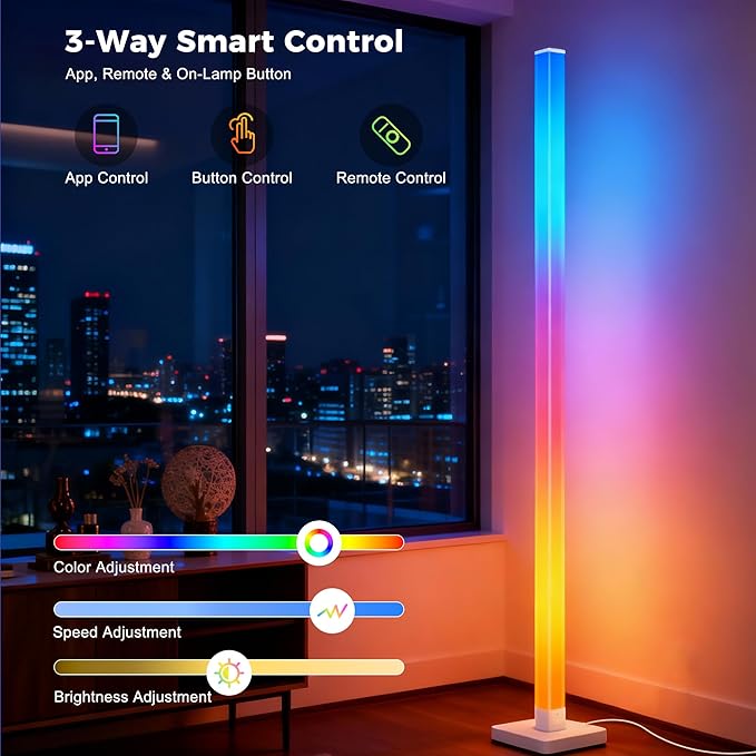 2 Pack DIY Corner Floor Lamps, ICRGB Floor Lamp with Music Sync and 16 Million Colors, Color Changing Standing Floor LED Lights for Bedroom Living Room Decor, Ambient Mood Lighting Gaming
