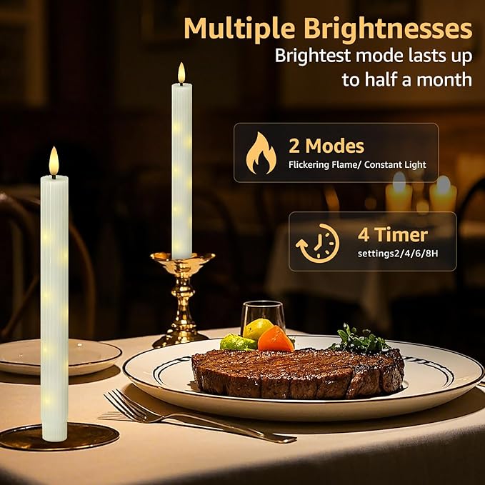 uuffoo 3 Pack Flameless Taper Candles with Remote Timer, Flickering Taper Candles Battery Operated Real Wax LED Fake Candles for Indoor Outdoor Home Wedding Fireplace Decor (Ivory, 0.9 X 9.6 Inch)