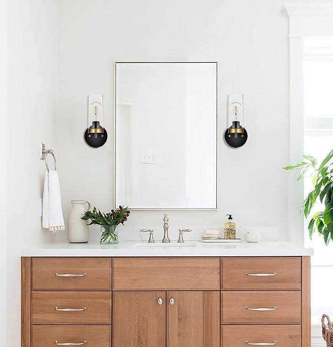 1-Light Wall Sconce Hardwired Satin Brass and Black Bathroom Vanity Light Fixtures Over Mirror, Black and Gold Indoor Sconces Vanity Wall Lights for Bathroom Bedroom Living Room Hallway