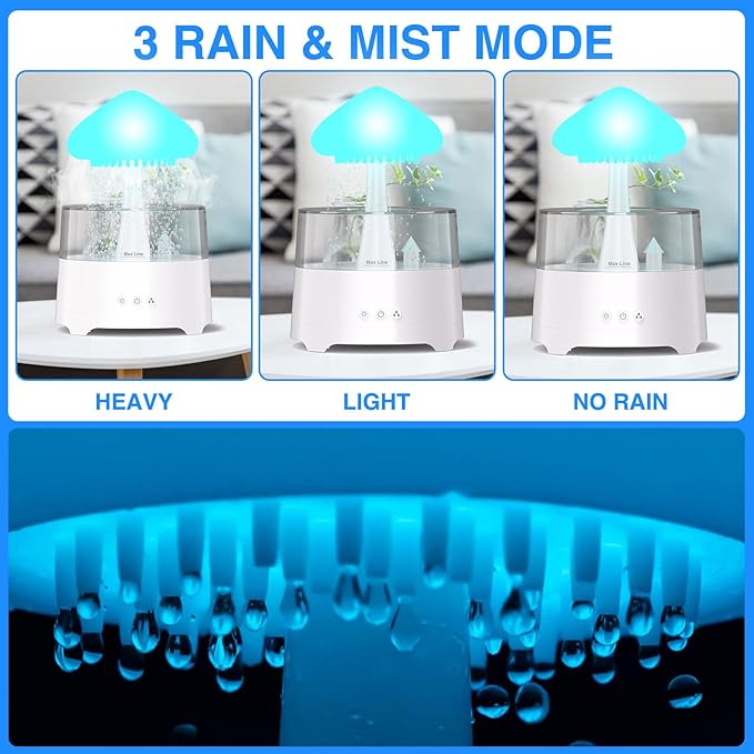 Diffuserlove Rain Diffuser Cloud Humidifier 450ML Diffuser Water Drip Waterfall Lamp Mushroom Humidifier (Size: 6.54''x10.5'')