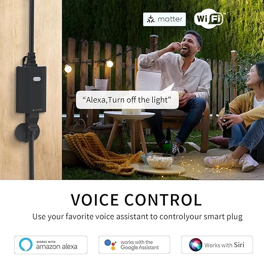 Minoston Matter Outdoor Smart Plug WiFi Heavy Duty Plug-in Outlet IP65 Waterproof, Compatible with Alexa Apple Home SmartThings Google Home, Smart Life, Remote Control, 15Amp Black (MP22M)
