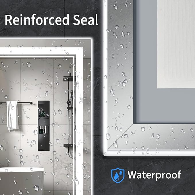 36"x28" LED Bathroom Mirror with Anti-Fog, Stepless Dimmable Lights, 3 Color Modes, Shatter-Proof Tempered Glass,Waterproof Design