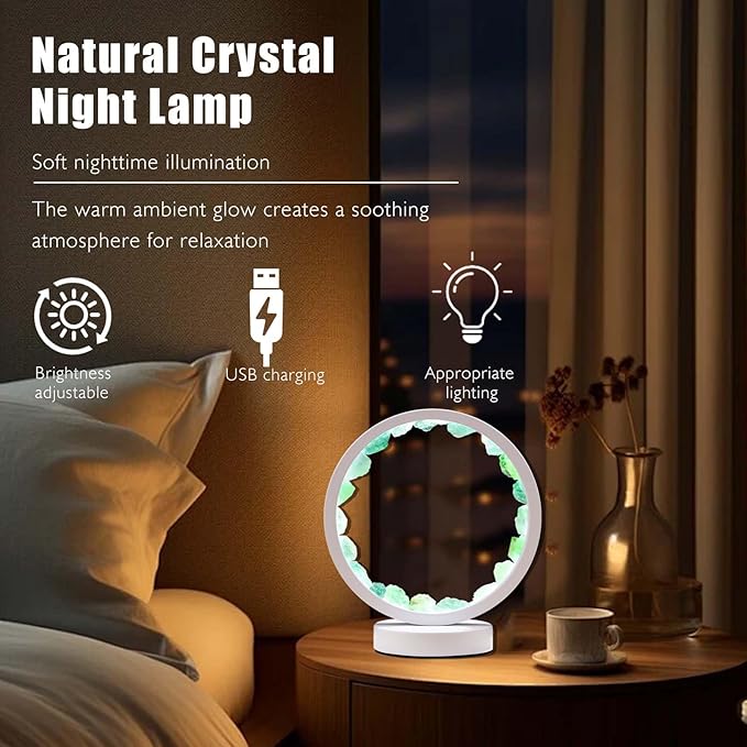 Runyangshi Natural Crystal Green Fluorite Round White Frame Tri-Color Ambient Light Home Decoration Night Light Mother's Day Gift
