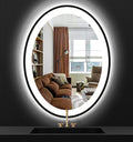 THEKLA 24 x 32 inch Black Framed Oval LED Mirror for Bathroom Wall Oval Lighted Vanity Mirror with Lights Black Frame Smart Memory 3 Color Dimmable Front Lit Anti-Fog 32" Black Ovals Light up Mirrors