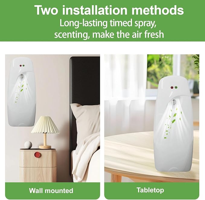 4PCS Automatic Air Freshener Spray Dispenser, Wall Mounted or Free Standing Battery Operated Sprayer for Bathroom Multiple Time Scent Mist Release Settings for Room Restroom Sprayer (White, L)