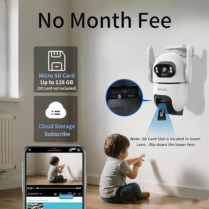 Dual Lens Security Cameras Wireless Outdoor for Home Security,WiFi,2-Way Audio,Night Vision,Motion Detection,No mothly fee Cameras,IP65 Water Proof