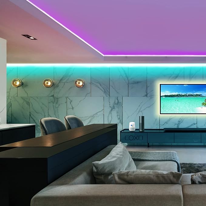 Smart Wi-Fi RGB LED Strip Lights, Music Synced, Color Changing with Remote, App Control for Bedroom Home TV Bar (32.8 FT)