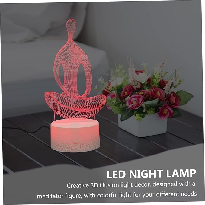 DOITOOL 1set Colorful Touch Led Night Light Meditator Design Cozy Atmosphere for Bedroom Yoga Meditation Decor USB Powered Gentle Glow for Boys and Girls Adults
