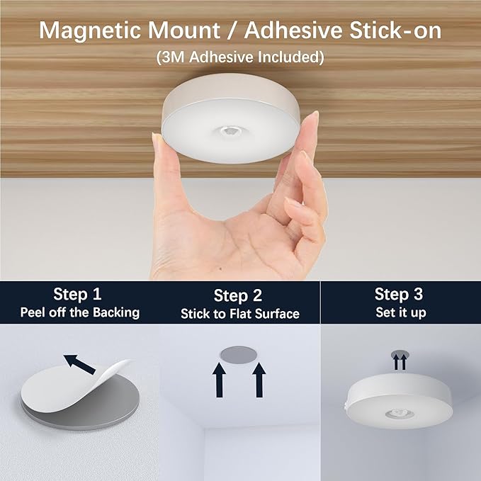 Under Cabinet Light Motion Sensor - Rechargable Closet Puck Lights, Stick on Night Lighting Magnet, Under Counter Lights Kitchen, LED Montion Sensor Light, Wireless Locker Nightlights 3-Pack
