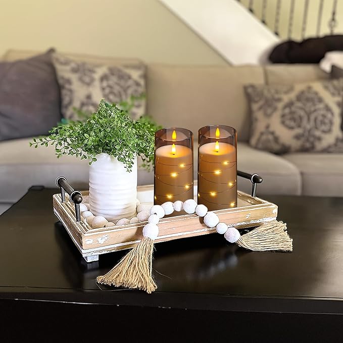 Flickering Flameless Candles with Remote Timer, 6pcs LED Battery Operated Candles with Embedded String Lights Grey, D3 H6