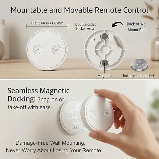 LoraTap Mini Remote Control Outlet Plug Adapter, 656ft Range Wireless Light Switch for Household Appliances, No Hub Required, 10A/1100W, White