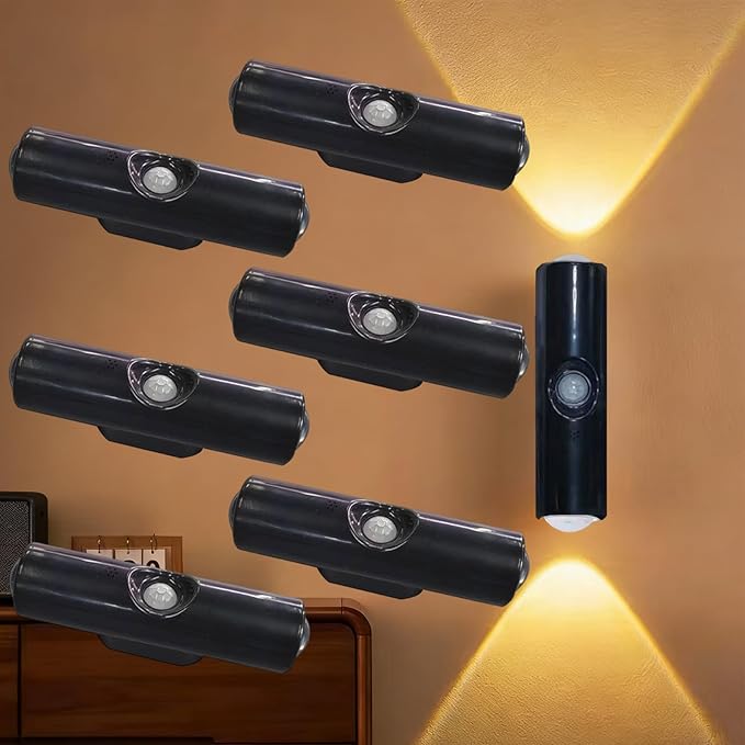 Rechargeable Smart LED Motion Sensor Ambient Light, Punch-Free Color Changing Motion Sensor Light for Stairs, Wardrobe, Cabinet (6Pcs,Black, 3 Colors)