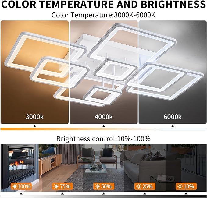 Modern Ceiling Light, 39.4'' Dimmable LED White Flush Mount Ceiling Lights with Remote Acrylic Round Ceiling Lamp Fixture for Low Ceiling Bedroom Living Room Dining Room, 100W