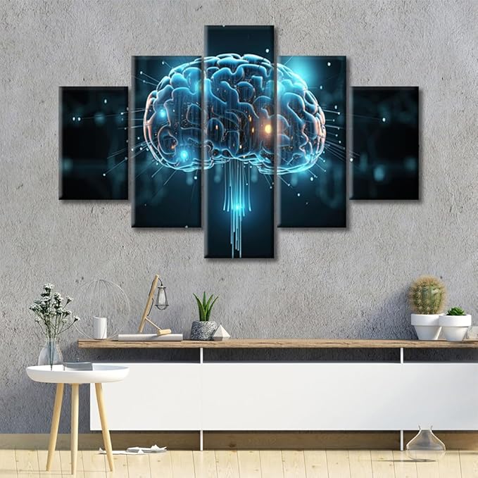 Abstract Human Brain Framed Wall Art Brain Nervous System Wall Pictures for Living Room Smart Brain Canvas Paintings House Decoration Modern Artwork for Office Ready to Hang (60"Wx40"H)