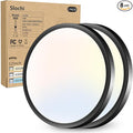 2PACK LED Flush Mount Ceiling Light Fixture, 3000K-4000K-6500K & 150W Equivalent Modern Kitchen Recessed Ceiling Lamp 24W 3200Lm 12Inch Closet Round Surface for Bathroom Laundry Bedroom Hallway, Black