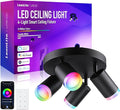 LEONLITE Smart LED Ceiling Spotlight Fixture, Dimmable Ceiling Spot Lights Indoor, CRI90, Work with 2.4GHz WiFi & Bluetooth, 4 Lights Flush Mount, APP Voice Control, 16 Million Colors, Black