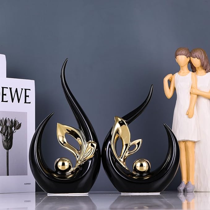 XMGZQ Black Gold Ceramic Statues for Home Décor Accents,Abstract Art Mid Century Modern Decor,Elegantes Centerpiece Table Decorations,Sculpture for Entryway,Bookshelf,Tv Stand,Mantel,Coffee Table