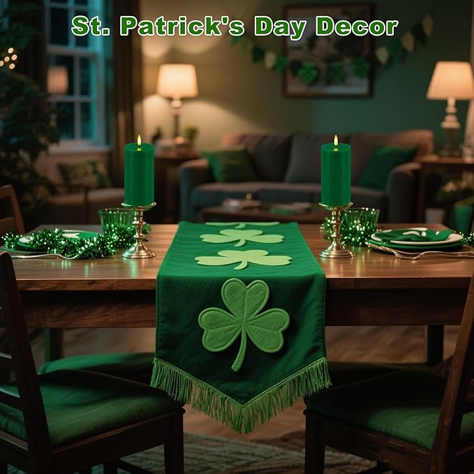 Green Flameless Candles, Set of 2 7"x3" Flickering LED Candles with Remote & Timer, Dimmable Electric Pillar Candles Battery Operated, Candles Light for Home St. Patrick's Christmas Decor (Green)