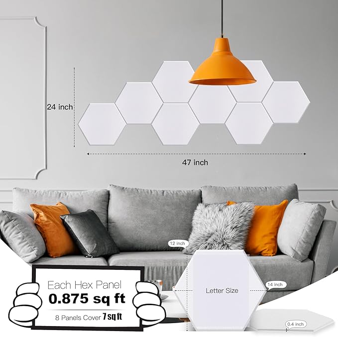 Mollywell Hexagon Acoustic Panels, High Density, Soundproofing, Decorative Noise Reduction Felt Wall Tiles for Ceilings, Home Office & Gaming Room (White), 14x12x0.4 Inch