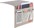 Linen 4 Pockets Bedside Caddy, Bedside Storage Organizer for Magazine, Remotes, Phone (Beige, Classic 4 Pockets)