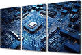 Technology Blue AI Wall Art for Living Room Circuit Board Pictures Canvas Wall Art Chip Pictures Posters Modern Wall Decor Art for Bedroom Office Paintings Giclee Framed Ready to Hang, (36"Wx24"H)