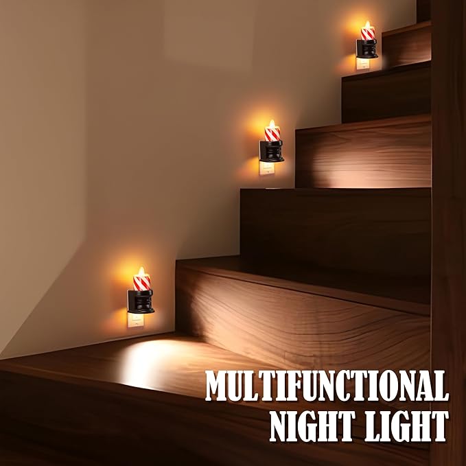 Meonum Flickering Flameless Candle Night Light Plug in, Dimmable LED Nightlight with Dusk to Dawn Sensor, Decorative Candle Light for Bedroom, Hallway, Bathroom(1 Pcs,Christmas Red & Brown Base)