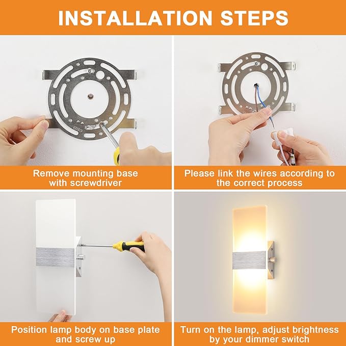 LIGHTESS Modern Wall Sconces Dimmable Switch 12W LED Wall Lights Up Down Wall Lamp Acrylic for Bedrooms Hallway Corridor, Warm White, HS621-2