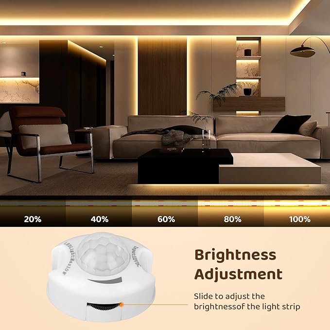 Motion Activated COB LED Strip Bed Lights, 2 x 6.56Ft Warm White COB LED Strip Motion Sensor Under Bed Lights,12V Dimmable Motion Sensor Night Light Strip Indoor for Under Cabinet Closet Stair