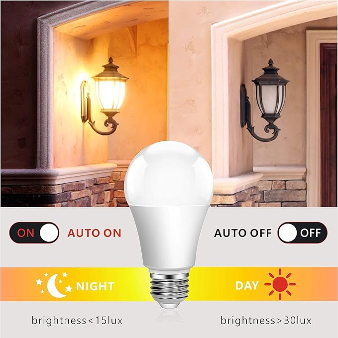 Torkase Outdoor Dusk to Dawn Light Bulbs, Smart Sensor LED Lighting Bulb 13W(100W Equivalent), E26 6000K,6 Pack Built-in Photocell Detector, Automatic On/Off,for Porch Hallway Garage Boundary