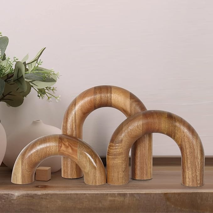 Oakrain 3 Pcs Wood Shelf Decor Aesthetic, Modern Aesthetic Home Decor Accent, Decorative Object for Coffee Table, Book Shelf, Minimalist Table Decor for Console, Living Room, Entryway, Brown